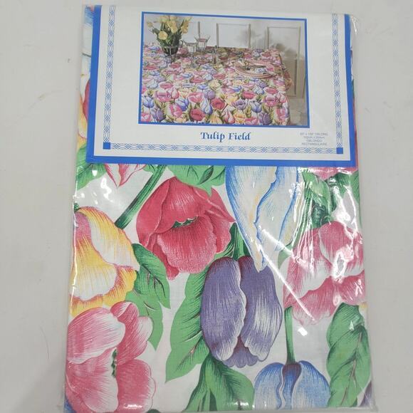 Bardwil Linens Vintage Pastel Tulip Floral Oblong Rectangular Spring Tablecloth - Picture 9 of 9